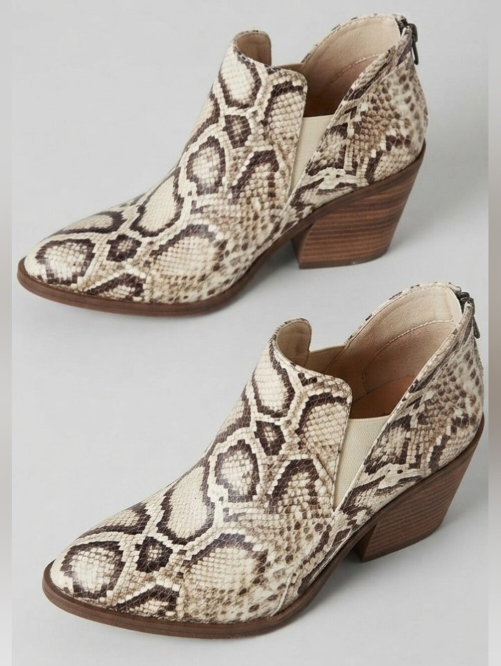 Vince Camuto Genuine Leather Booties Back Zipper Block Heel Elastic Panel sz 8.5